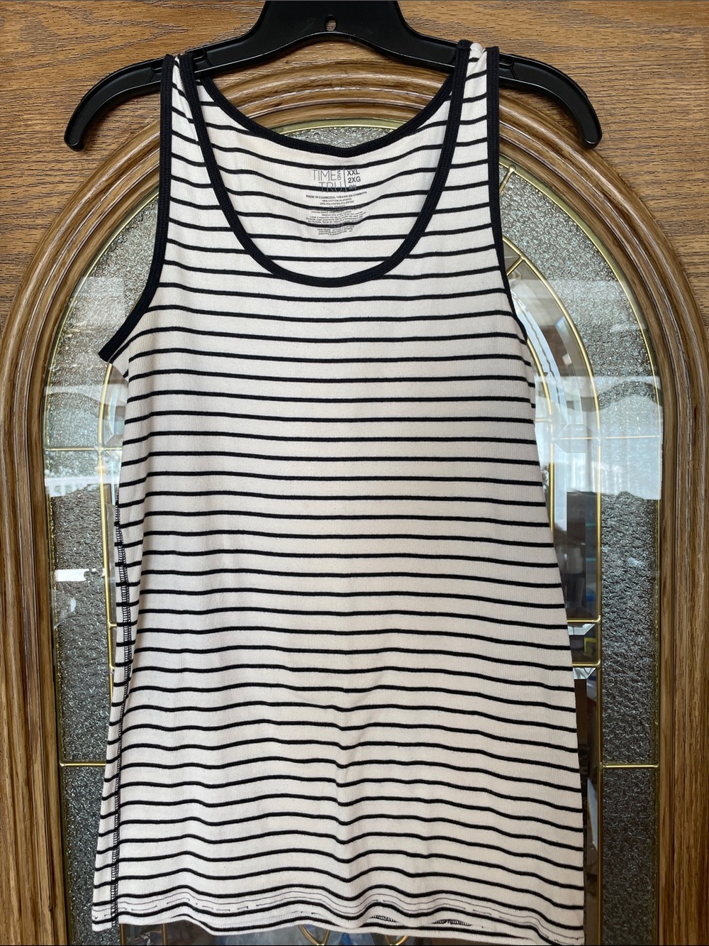 Time and Tru White and Black Striped Tank Top